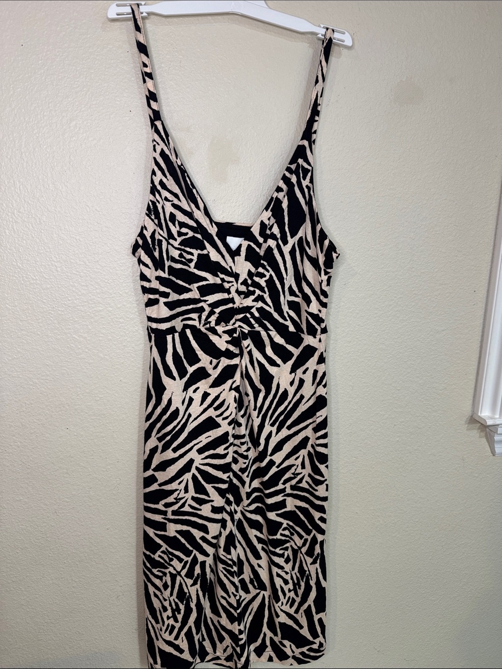 H&M Black and Cream Zebra-Print Twist-Front Midi Dress